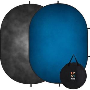 Kate Collapsible Backdrop Pop Up Backdrop Light Black&Blue Portable Background for Parties, Portrait, Video, Podcast, 5x6.5ft