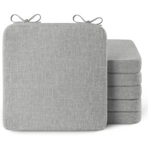 AddGrace Square Chair Cushions for Dining Chairs 6 Pack Non Slip Seat Cushions for Kitchen Chairs Indoor Thick Dining Room Chair Pads with Ties and Removable Cover 16'' x 16'' x 2'' (6, Light Grey)
