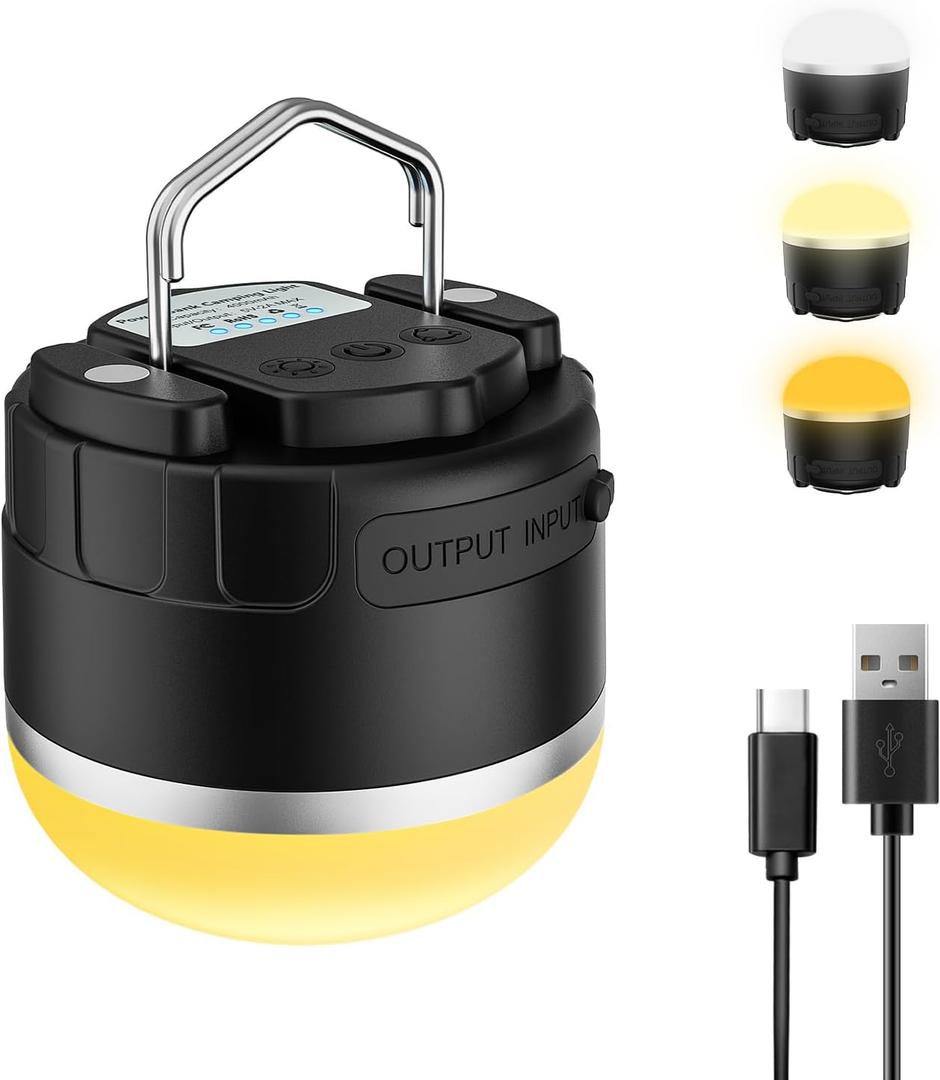 Rechargeable LED Camping Lantern 1000LM, Portable Tent Lights with 3 Colors, IP65 Waterproof, Magnetic Base, 4000mAH Emergency Hanging Light for Power Outages, Hiking, Tent, Outdoor, Home