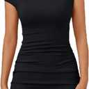 Trendy Queen Off The Shoulder Bodycon Mini Summer Dresses for Women 2026 Going Out Party Club Dress Spring Fashion (Black, XS)