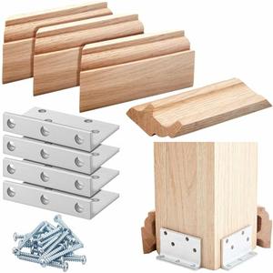Blulu 1 Set 5" Newel Post Mounting Kit 4 Pcs L Bracket Metal Post Anchor with 4 Pcs Wooden Trim Deck Base Fasteners for Fastening Handrails Balustrades to Stairs and Floors