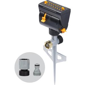 Melnor 65137AMZ MiniMax Turbo Oscillating Sprinkler on Step Spike, 4000 sq. ft., 4-Way Adjustable, Quick Connect Bundle, Yellow