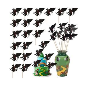 24 Pcs Black Monkey with Wings Cake Topper for Birthday Party Decorations Magic Theme Favor Supplies