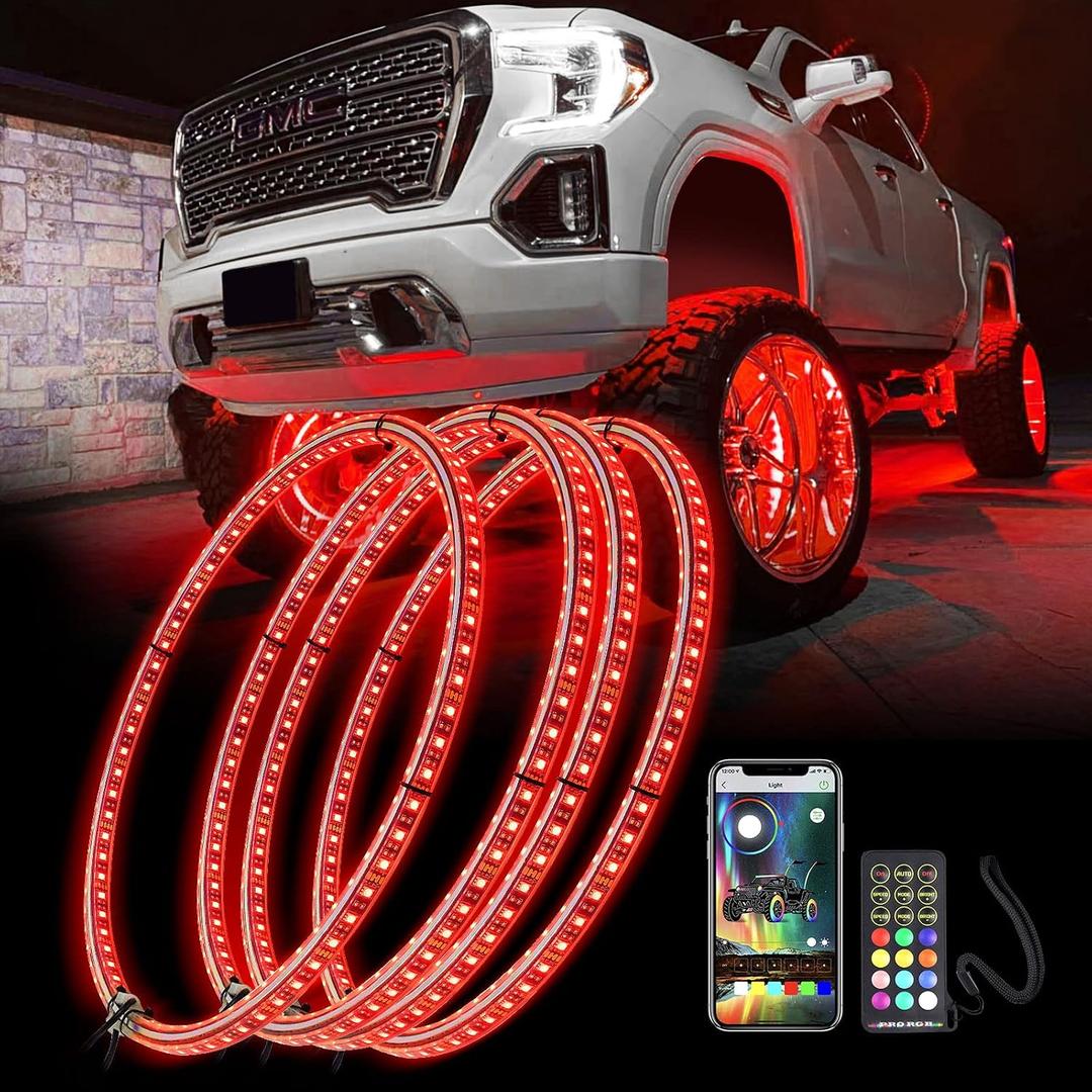 17inch Double Row Wheel Ring Light Kit w/Turn Signal and Braking Functionand Can Controlled by Remote and app Simultaneously with Lock Function