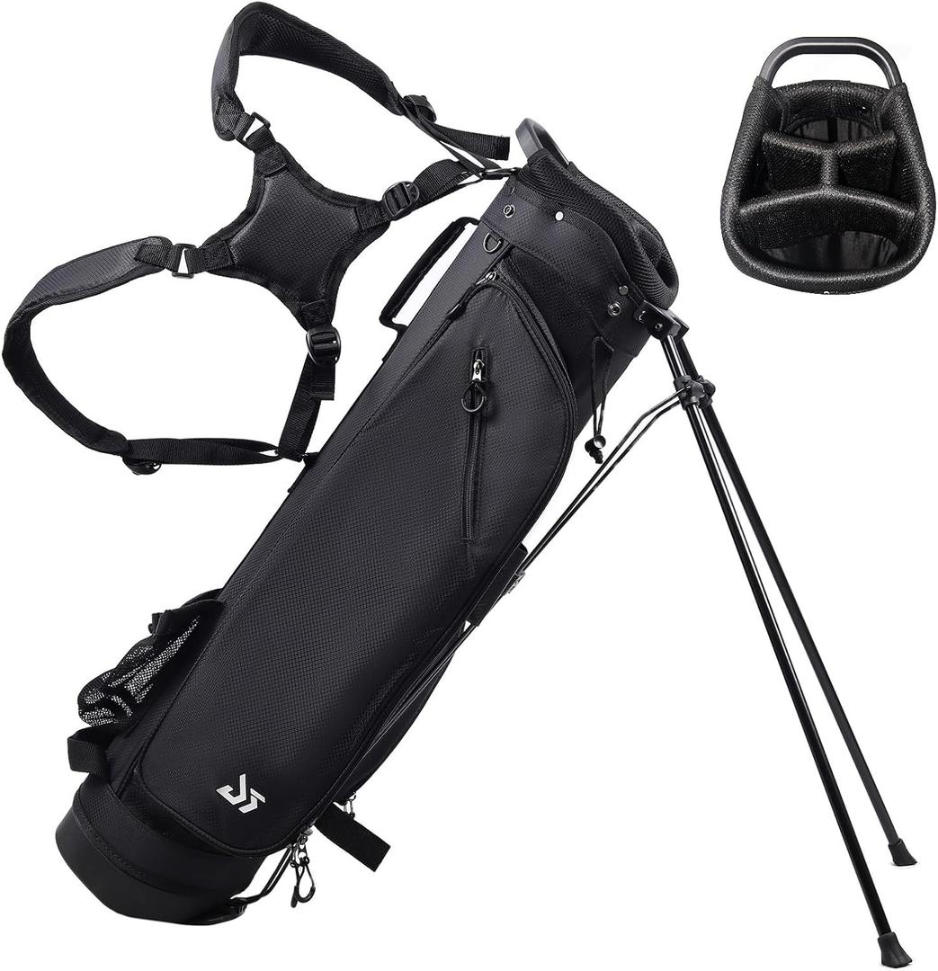Golf Lightweight Stand Carry Bag  5lbs, 4 Way Dividers, Comfortable Strap, Rain Hood, for Men & Women (Black)