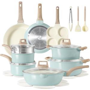 CAROTE 21 Ceramic Cookware Set, Pots and Pans Set Non stick, Cook Ware Set Induction Kitchen Cooking Set Non-toxic Health Induction Cookware, PFAS Free (Blue)
