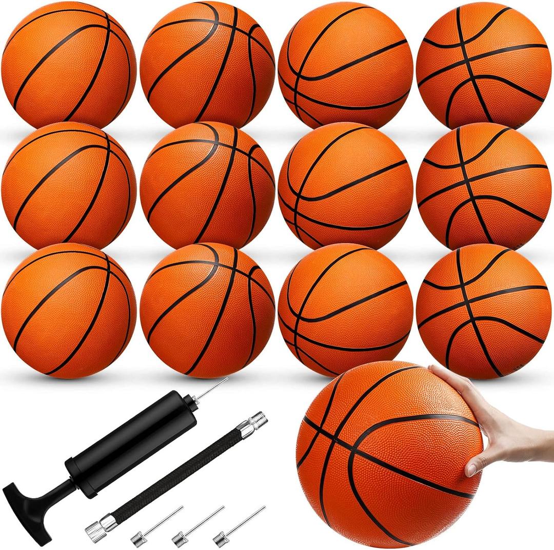 Jexine 12 Pcs Basketball Official Rubber Basketball Bulk Outdoor with Air Pump Arcade Game Indoor Match for Adult Youth Swimming Pool Game Training