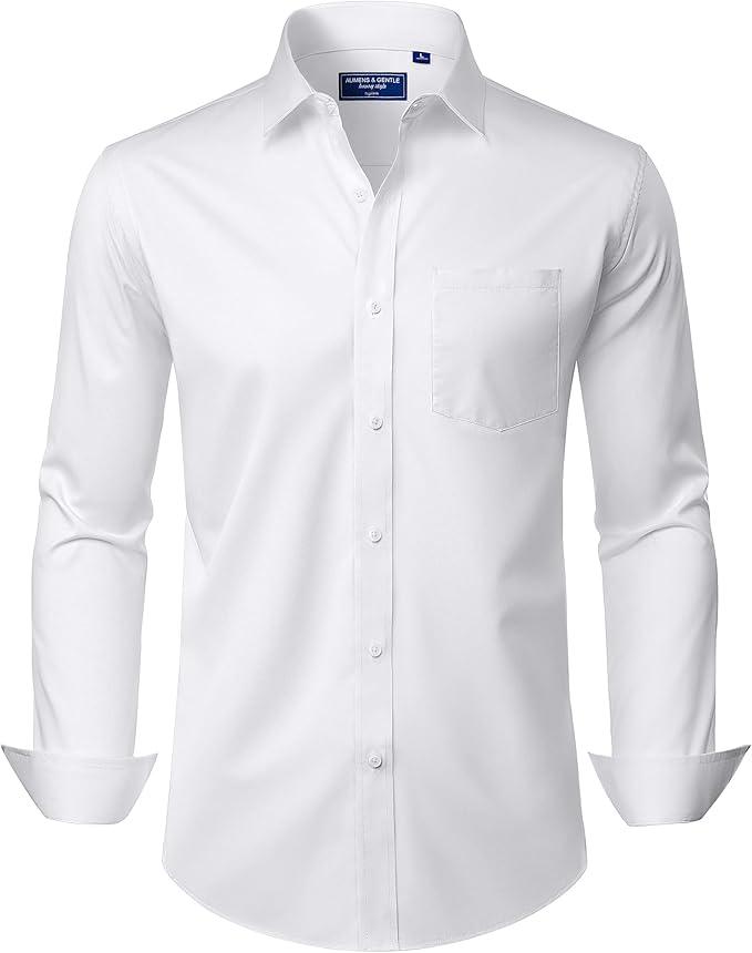 Alimens & Gentle Men's Long Sleeve Dress Shirts Wrinkle Free Stretch Wedding Business Casual Button Down Shirt, Size Small