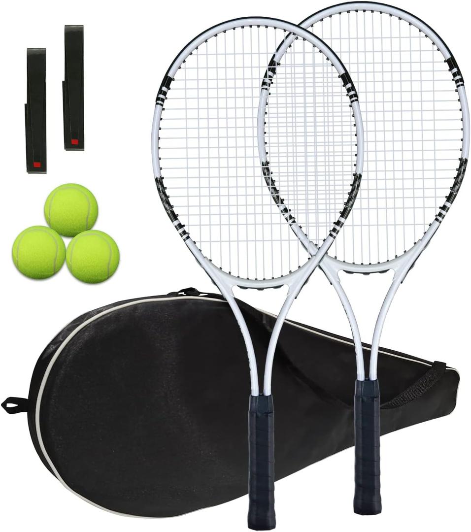 UUBEMM Tennis Rackets 2 Players Recreational for Adult,Lightweight Tennis Racquets for Beginner Student Training,Tennis Racket Set with Carrying Cover Bag,Grip Tapes,Tennis Balls, One Size