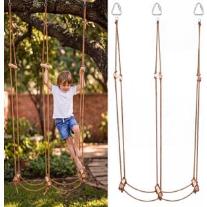 Simgoing Climbing Rope Ninja Ladder for Kids, Indoor & Outdoor Playset, Treehouse Swing, Obstacle Course Accessory, Rickety Rope Bridge(15.7 Inch,Wood Color)