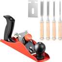 Dreyoo 1Pack No. 4 Adjustable Wooden Hand Plane with 2 Inch Blade & 4PCs 9.5in Wood Chisel for Woodworking with Cap, CR V Steel Beveled Edge Blade Chisel, Professional Carpenter Tools for Woodworking