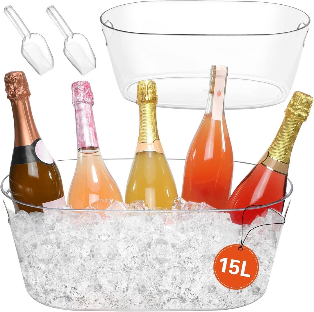 2 PCS Ice Buckets for Parties, 15L Large Ice Bucket, 4 Gallon Champagne Bucket with Scoops, Beverage Tub Mimosa Bar Supplies for Champagne, Beer, Cocktail