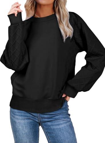 SHEWIN Womens Crewneck Sweatshirts Patchwork Texture Long Sleeve Tops Casual Loose Pullover Sweatshirt Fall Clothes,XL