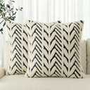 AVOIN colorlife Black White Stripe Beige Throw Pillow Covers, 18 x 18 Inch Holiday Soft Plush Faux Fur Jacquard Cushion Case Decoration for Home Sofa Couch Set of 2