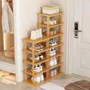 Bamboo Shoe Rack 12 Tier- Vertical Shoe Rack for Small Spaces, Tall Narrow Shoe Rack Organizer for Closet Entryway Corner Garage and Bedroom,Skinny Shoe Shelf with Free Stackable DIY (Original Color)
