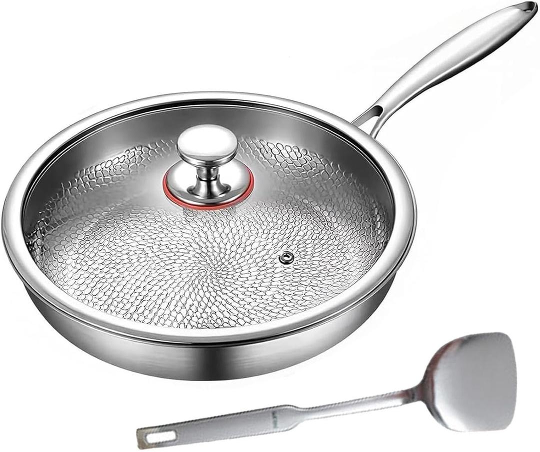 Titanium Hammered Pan Pro with Lid, Titanium Pro Cookware, Lightweight, Scratch-Resistant,2025 New Ultra-Durable Pure Titaniums Non-Stick Frying Pan, Grey,26cm 