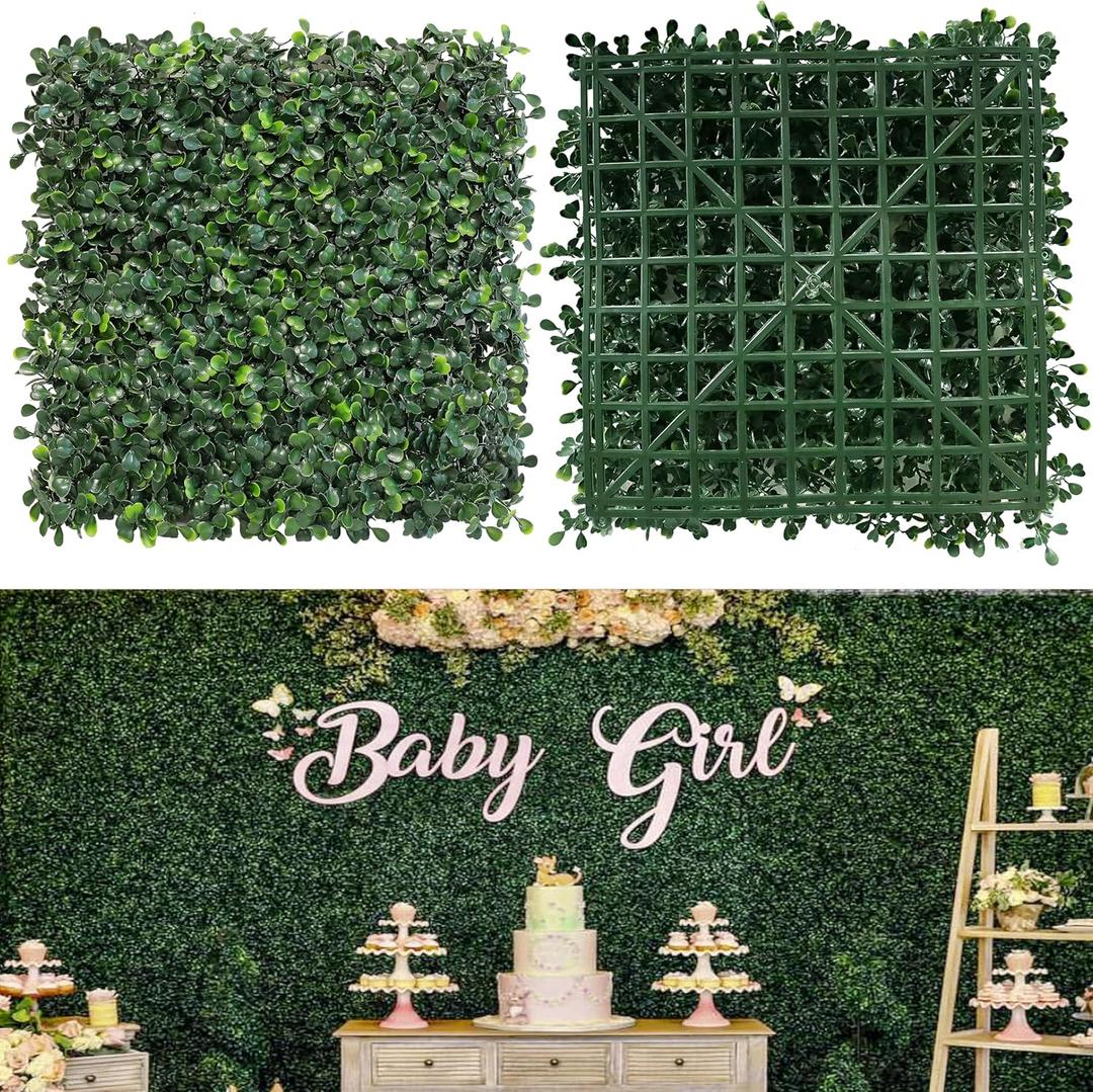 Grass Wall Panels, 10"x 10"(12pcs) 4-Layer Artificial Boxwood Faux Green Wall for Interior, Garden Party Wedding Backdrop, Indoor Outdoor Plant Wall Decor