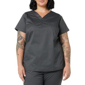 Amazon Essentials Women's Classic Fit V-Neck Short Sleeve Scrub Top (Available in Plus Size) (Gray, XXL)