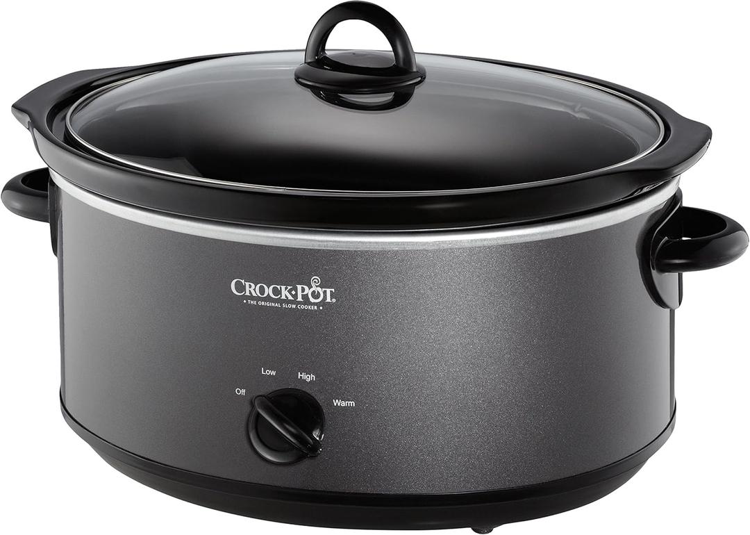 Crock-Pot 7-Quart Manual Slow Cooker, Family Size Serves 8+ People & Fits 6-lb Roast, Removable Stoneware with Warming Setting, Dishwasher Safe for Easy Cleanup, Charcoal