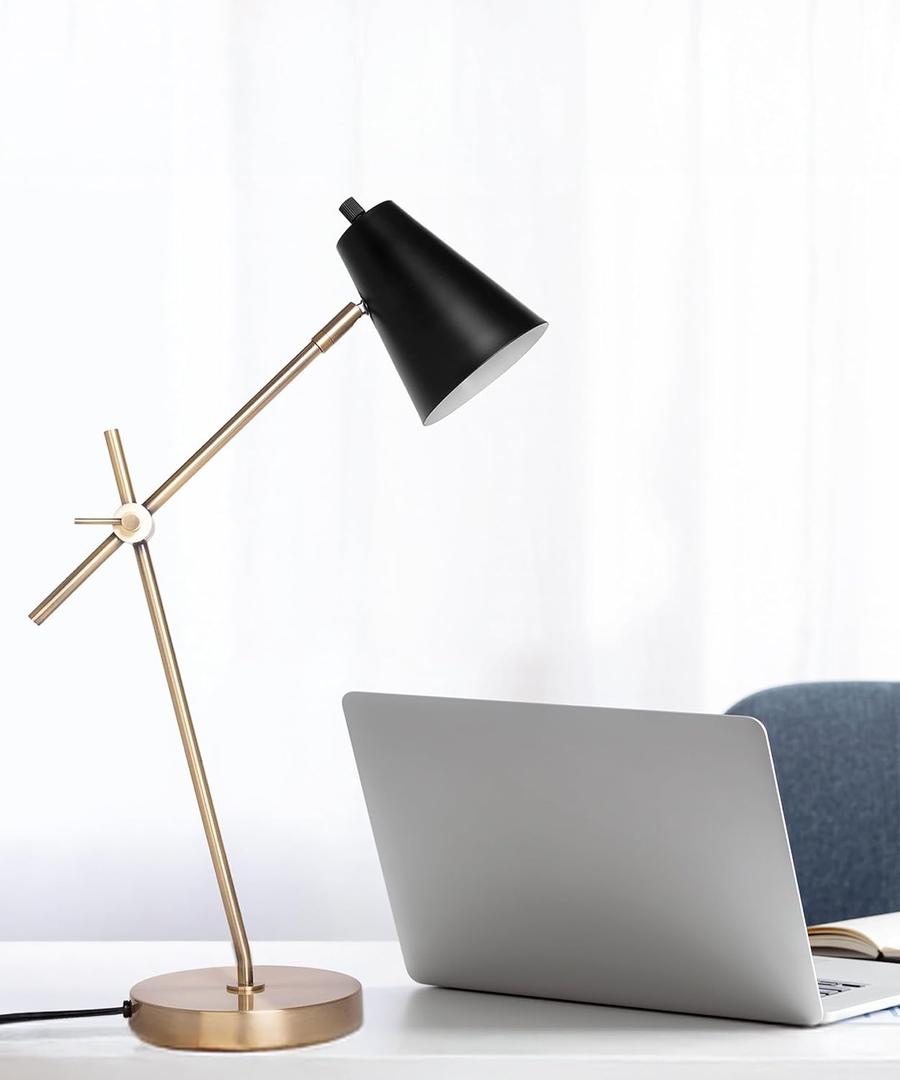 HarvestLand HaloBar Brass Desk Lamp Home Office Black Industrial Table Lamp with Solid Base for Office, Reading Lamps for Bedside Table, Study and Reading Task Lamp, Gifts for Men
