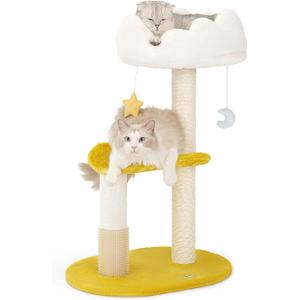 Happi N Pets Cloud Cat Tree, 31.5in Multi-Level Indoor Cat Tower with Scratching Posts, Viewing Perch, Removable & Washable Cushions, Cat Activity Tree with Dangling Toy