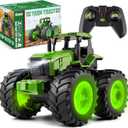 Remote Control Tractor Toys, Light Up Farm Monster Trucks Toy for Boys 3, 4, 5, 6, 7 Year Old, 2.4 Ghz RC Tractor Toys, Ideal Christmas, Birthday Gifts for Kids (Green)