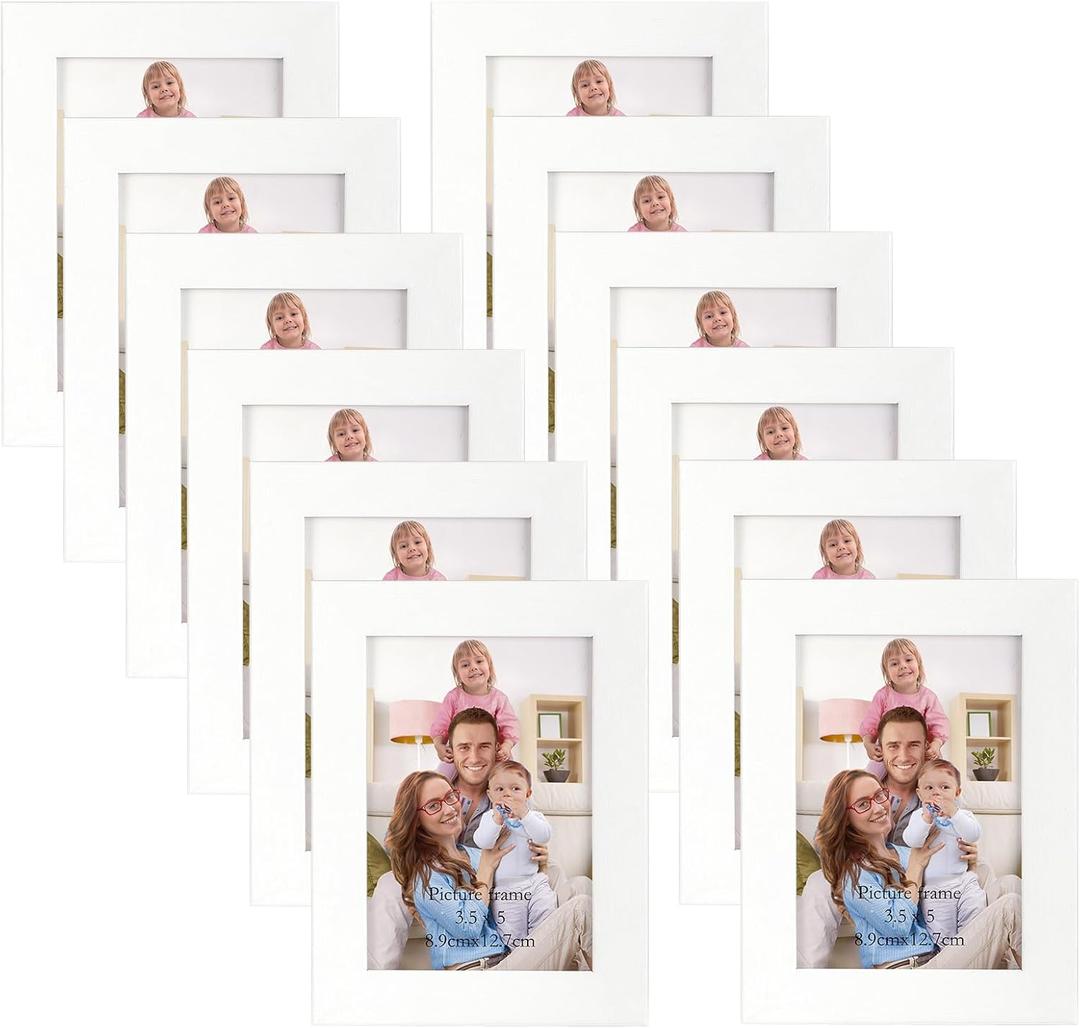 Giftgarden 12 Pack 3.5x5 Picture Frame White, 3.5 by 5 Photo Frames Bulk for Desktop Display or Wall Mount