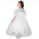 Flower Girl Dress for Wedding Lace First Communion Formal Dresses Kids Birthday Party Pageant Ball Gown (White, L)