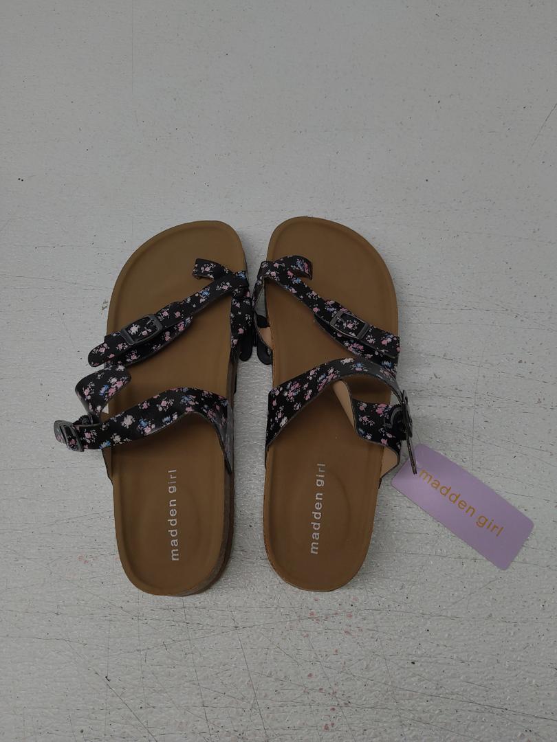 G JBEACHED BLACK FLORAL FOOTBED,MADDEN GIRL,Size 6