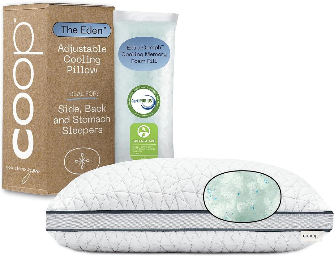 Coop Home Goods Eden Cool Adjustable Pillow, King Size - Adjustable Memory Foam with Gel Infusion - Soft Breathable Lulltra Fabric - Ideal for All Sleepers - Eco-Friendly CertiPUR-US Certified