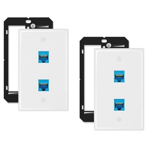  Iwillink 10Gbps Ethernet Wall Plate CAT6A, 2-Port Keystone Wall Plate and Jack Outlet, RJ45 Wall Plates with Single Gang Low Voltage Mounting Bracket - 2 Pack : Electronics