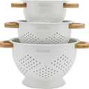 Metal Colander with Wood Handles - Set of 3 - Light Icing White