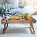 Extra Large Folding Bed Tray Table, 22 x 14 Acacia Wood Breakfast Tray, Food Serving Tray with Legs for Eating in Bed