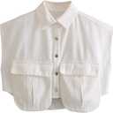 Perbai Womens Cropped Button Down Shirt Summer Collared Sleeveless Loose Denim Top with Pockets (Medium, White)