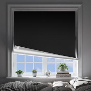 Blackout Curtains for Bedroom (28"x84"), Portable Window Blinds with Upgraded Hook & Loop Strips, No Drill 100% Black Out Shades & Window Curtains for Bedroom, Baby Nursery, Travel Use Black