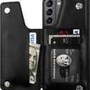 ONETOP Compatible with Samsung Galaxy S21 Wallet Case with Card Holder, PU Leather Kickstand Card Slots Case, Double Magnetic Clasp and Durable Shockproof Cover 5G 6.2 Inch(Black)