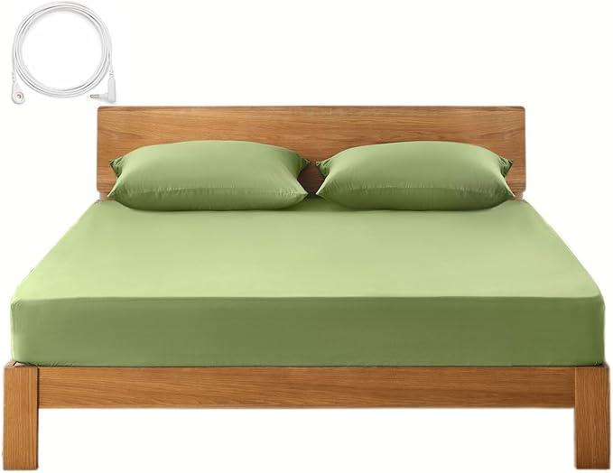 Grounding Sheets Queen Deep Pocket 12% Silver Fiber and 88% Organic Cotton, Fitted Earth Grounded Bed Sheets for Improved Sleep (Sage, Queen - 60"x80"x15")