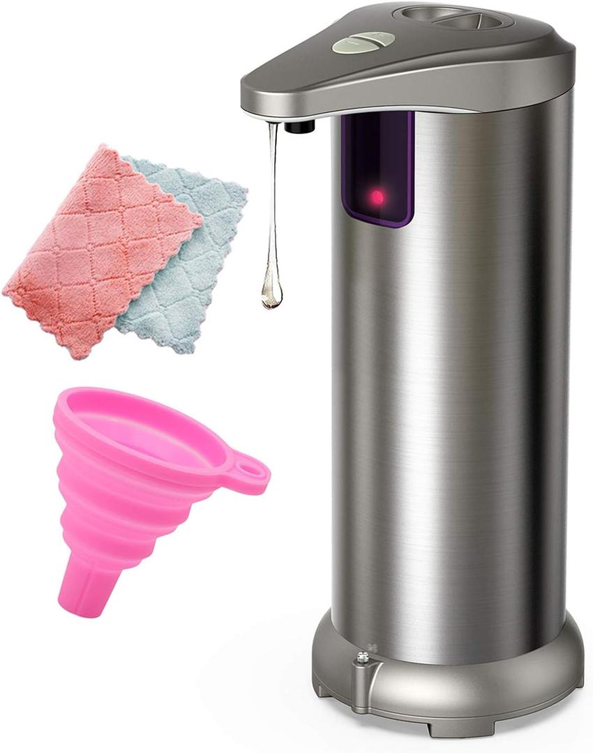 Infrared Automatic Soap Dispenser Touchless, Stainless Steel Battery Operated Touchless Soap Dispenser with Waterproof Base for Bathroom Kitchen Hotel.