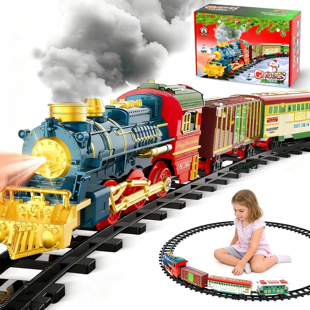 Train Set - Train Set Toys for Boys with Smokes, Lights and Sound, Toy Train Set for Under Christmas Tree, Toddler Model Trains for 3 4 5 6 7 8+ Years Old Kids Toys Gifts