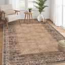 GlowSol Washable Area Rug 10x13 Solid Bordered Rugs for Living Room Non-Shedding Stain Resistant Distressed Neutral Carpet Non-Slip Bedroom Large Carpet for Farmhouse Bedroom Dining Table,Brown