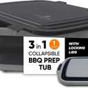 Grande Home BBQ Prep Tub Collapsible X-Large with Cutting Board, Locking Lid – Meal Prep Food Prep Containers with Lids for Resting Meat –3 Adjustable Height - Ideal for Camping, Picnic, Dish Basin