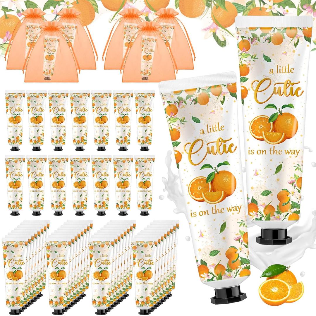 48 Sets a Little Cutie Is on The Way Hand Cream Gifts Bulk Baby Shower Hand Cream Travel Size Lotion Bulk Orange Party Supplies Favors Birthday for Guest, Orange