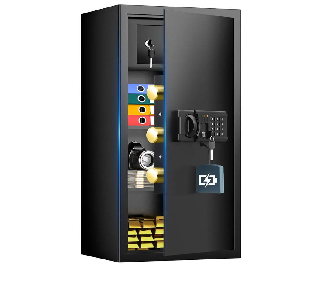 5.8 Cub Large Fireproof Safe, Home Safe Water and Fireproof, Large Document Safes With Digital Combination Lock, Smart Alert, Removable Shelf, LED Light, Fireproof Safes for Money Jewelry Valuables