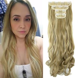 LELINTA 18" Curly Wavy 4 Pieces Set Thick Clip in on Synthetic Hair Extensions Hairpieces for Women Ash Blonde Mix Bleach Blonde (18 Inch-7.76 Ounce, Wavy-Ash Blonde Mix Bleach Blonde)