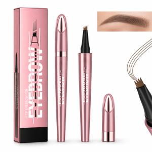 4-Tip Microblading Eyebrow Pen, Long-Lasting Waterproof Micro Fork Brow Pen for Natural Hair-Like Strokes, Quick-Dry Smudge-Resistant for Daily Makeup, Dark Brown