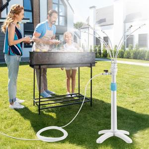 Stand Misters for Outside Patio, Stand Up Misters with Adjustable 46in Height, 5 Brass Nozzles and 26FT Line, Portable Water Mister for Patio, BBQ, Pool, and Water Activities