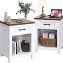Decofy Farmhouse Nightstand with Charging Station & Large Storage, Set of 2 Modern End Tables with Outlets, USB Ports and Type-C Ports, Easy Assembly for Bedroom (Pure White + Walnut), 17.7 x 15.7 x 23.6 inches