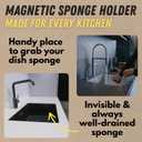 Invisible Magnetic Sponge Holder for Kitchen Sink Caddy with Magnetic Sponge Set 4 Dual-Sided Large Magnet Dish Scrubber (Clutter Organizer) by Mustache Dad