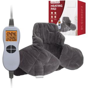 Ambershine 19''x24'' Weighted Neck & Shoulder Heating Pad, 2.5lbs with 12 Temperature Settings& 4 Auto-Off Timers, Pain Relief for Neck/Shoulder/Back, Christmas Gifts for Women Men Mom Dad (Gray)
