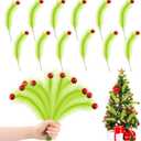 2 x 12 Pcs Green Furry Christmas Tree Picks, 17 Inch Christmas Tree Topper Decorations, Red Green Tree Ornaments for Christmas Picks Furry, Suitable for Indoor Christmas Home Wreath Decorations